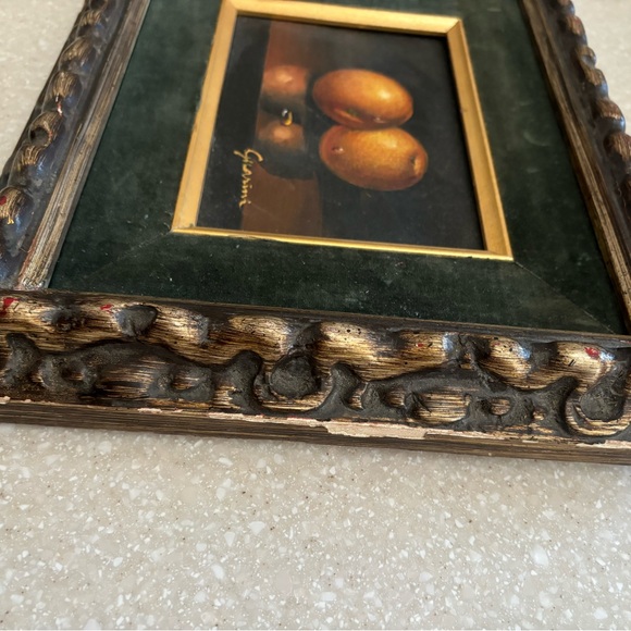 Original Painting Fruit Orange Dark Green Distressed Vintage Styled Mat Frame - Picture 4 of 13